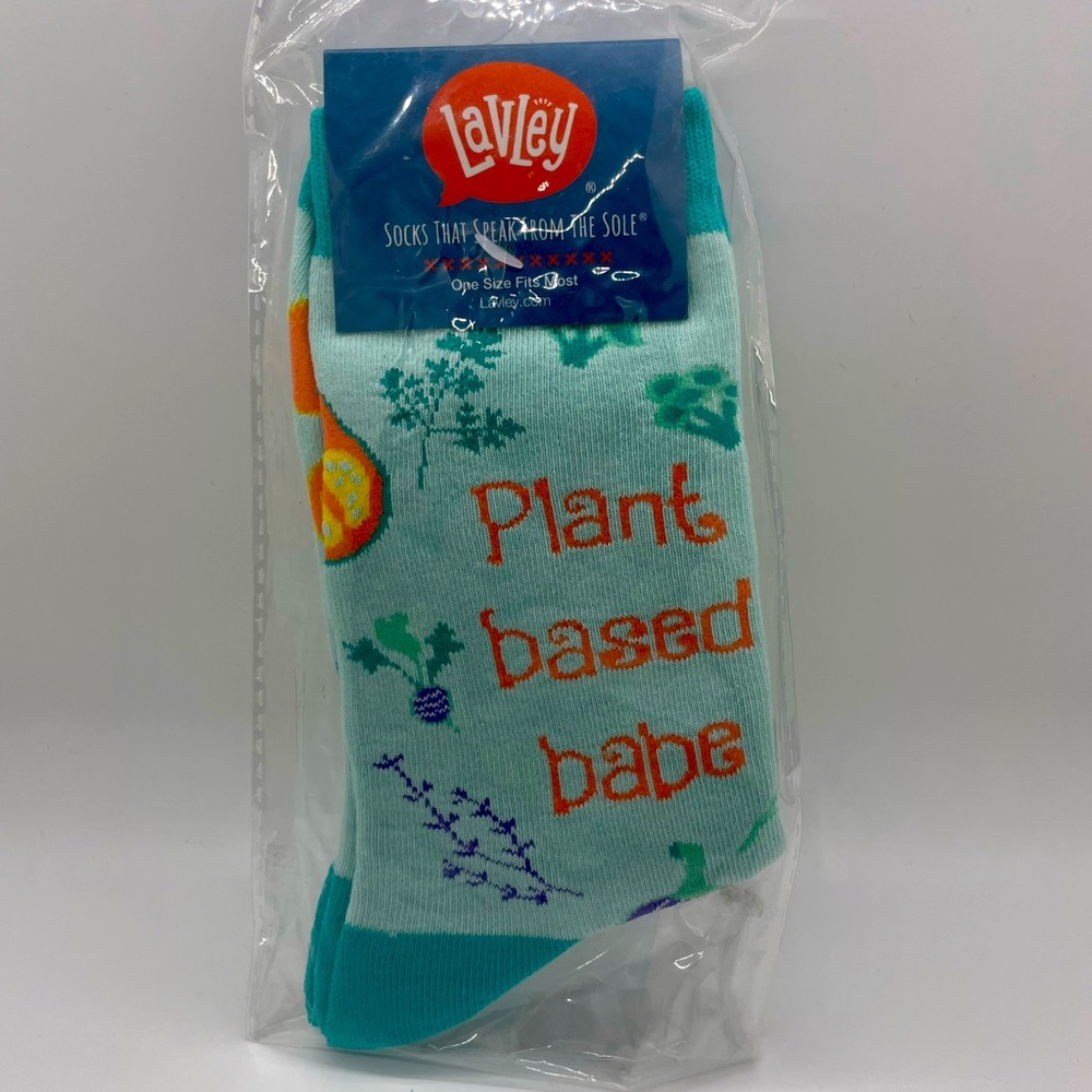 Plant Based Babe Crew Socks New Vegan Ladies One Size Earth Care Love Nature